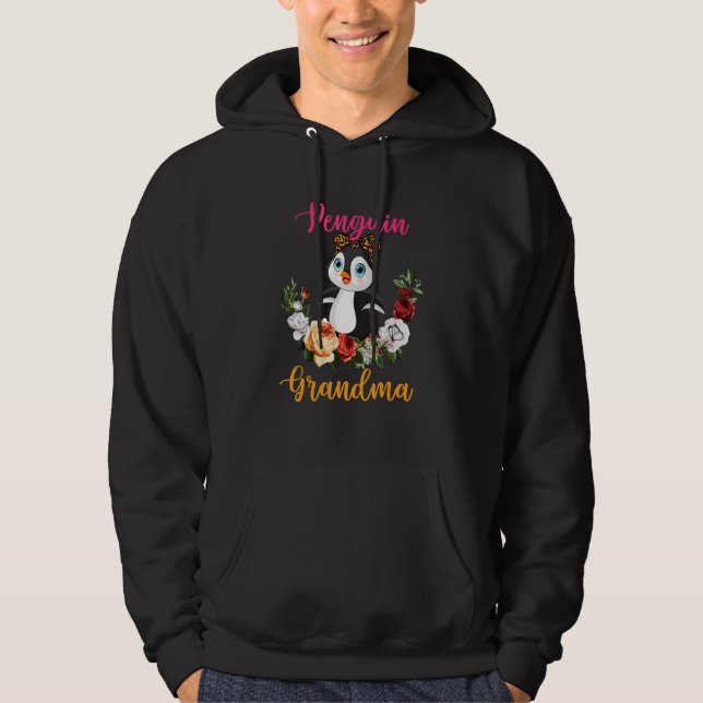 Penguin Grandma Floral Penguin Bow Tie Lover Mothe Hoodie (Front)