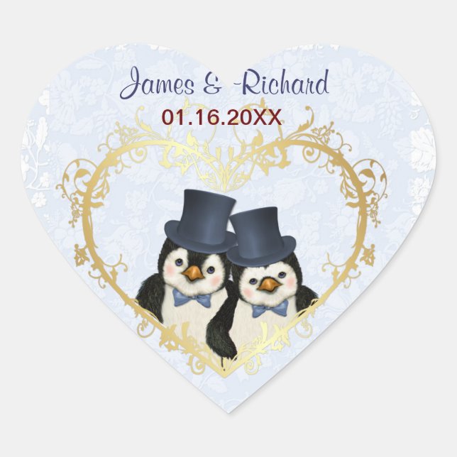 Penguin Grooms Wedding Stickers - Customise (Front)