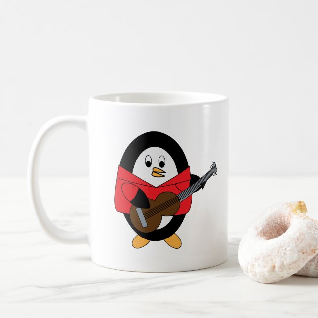 Penguin Guitar Musician Cute Coffee Mug (With Donut)