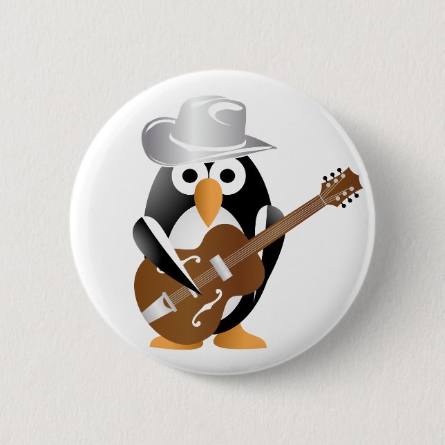 Penguin guitarist 6 cm round badge (Front)