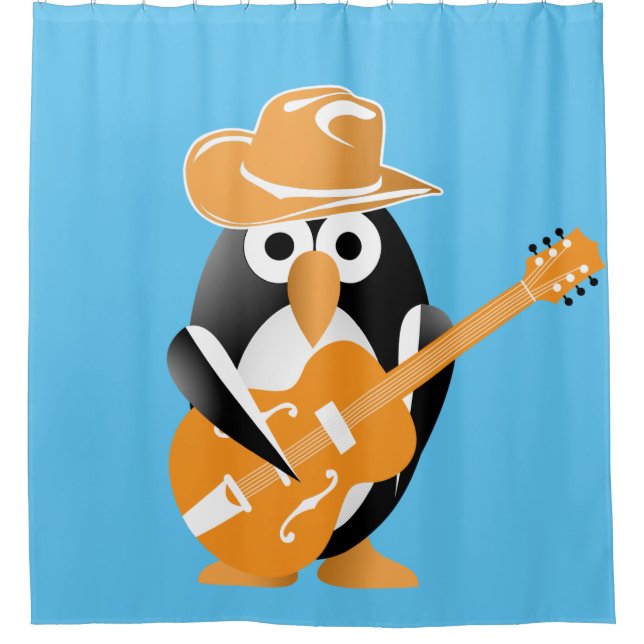 Penguin guitarist shower curtain (Front)