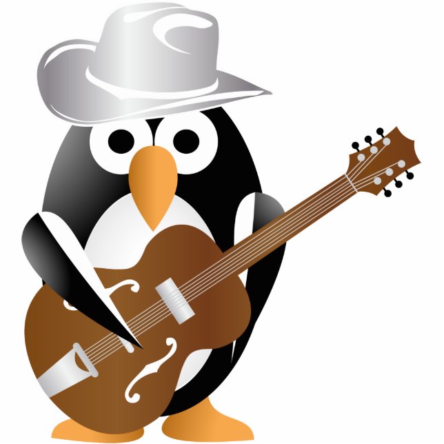 Penguin guitarist standing photo sculpture (Front)