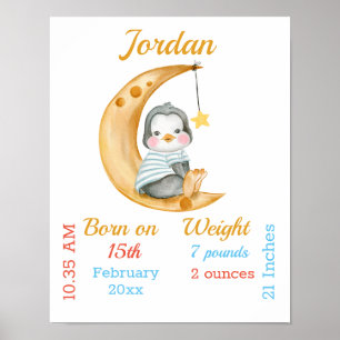 Penguin Half Moon Baby Stats Poster