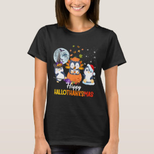 Penguin Halloween And Merry Christmas Happy T-Shirt