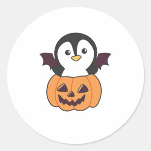 Penguin Halloween Pumpkin Bat Costume Classic Round Sticker