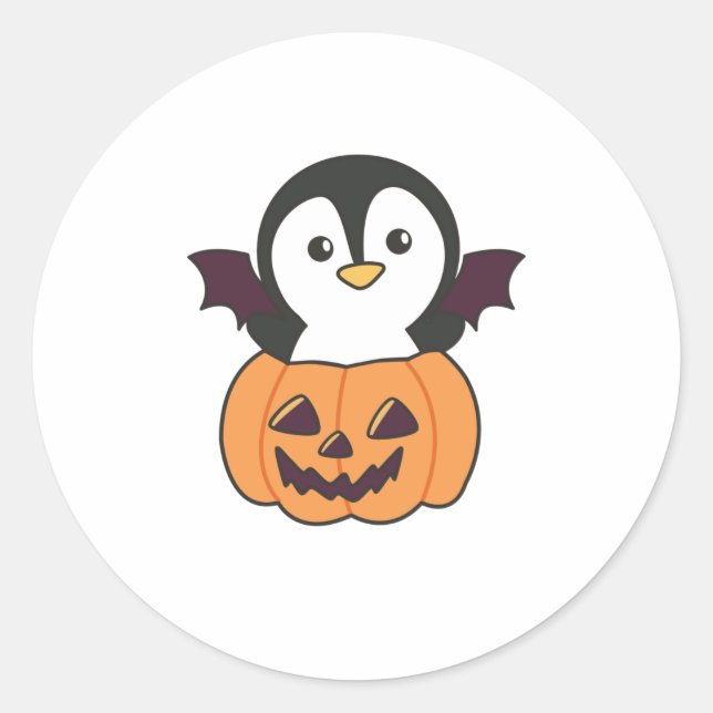 Penguin Halloween Pumpkin Bat Costume Classic Round Sticker (Front)