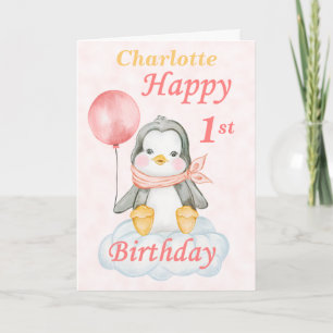 Penguin Happy 1st Birthday Card