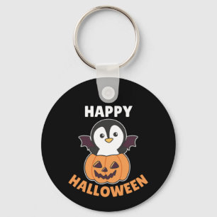 Penguin Happy Halloween Pumpkin Bat Costume Key Ring