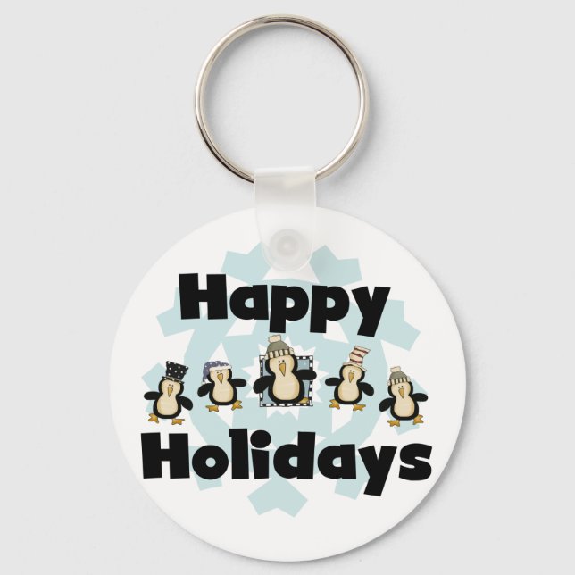 Penguin Happy Holidays Tshirts and Gifts Key Ring (Front)