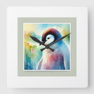Penguin Harmony 051124AREF132 - Watercolor Square Wall Clock