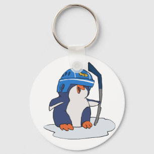 Penguin hockey player   choose background color key ring