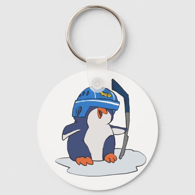 Penguin hockey player | choose background color key ring (Front)