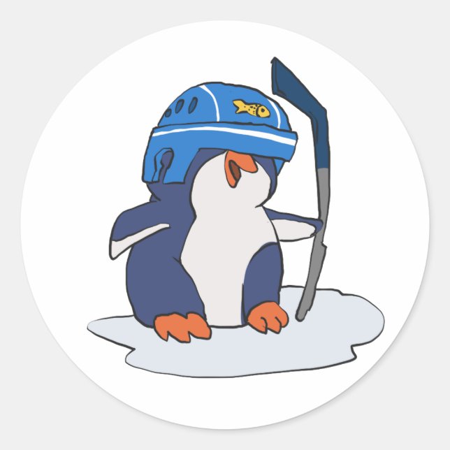 Penguin hockey player | choose background colour classic round sticker (Front)
