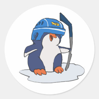 Penguin hockey player | choose background colour classic round sticker