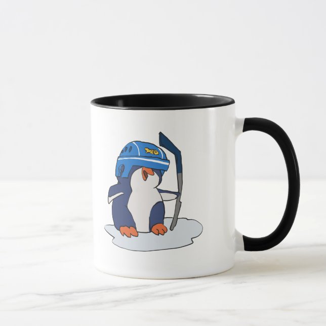 Penguin hockey player | choose background colour mug (Right)