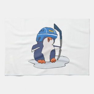 Penguin hockey player choose background colour tea towel