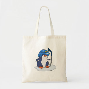 Penguin hockey player choose background colour tote bag