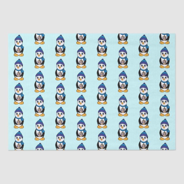 Penguin Holding a Dreidel at Hanukkah Tissue Paper (Front)