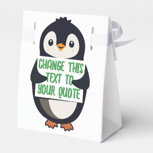 Penguin holding a sign with custom message favour box