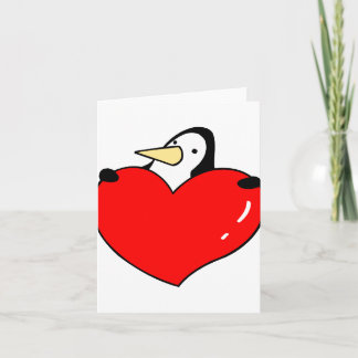 Penguin holding red heart cute design holiday card