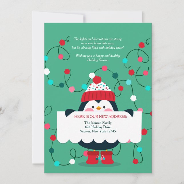 Penguin Holiday Moved Greeting Card (Front)