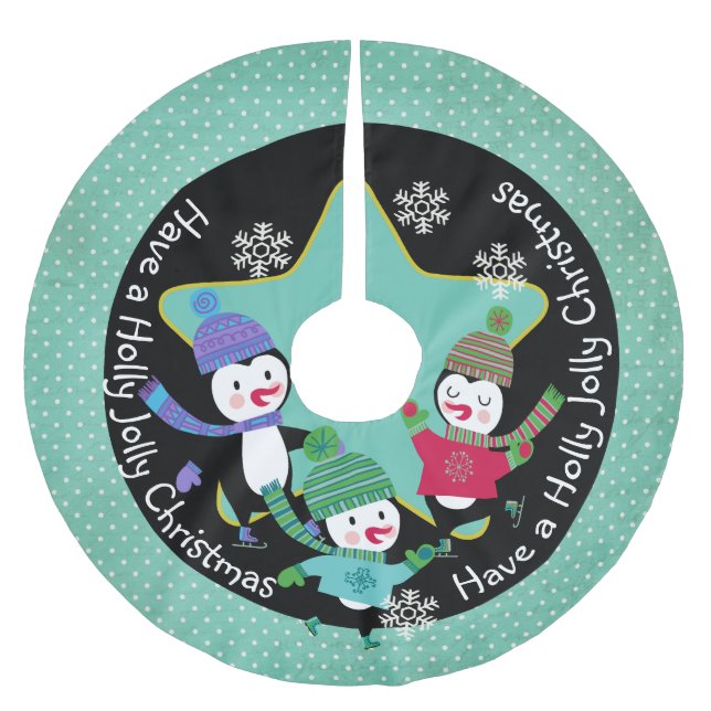 Penguin Holly Jolly Christmas 4 Holiday Tree Skirt (Front)