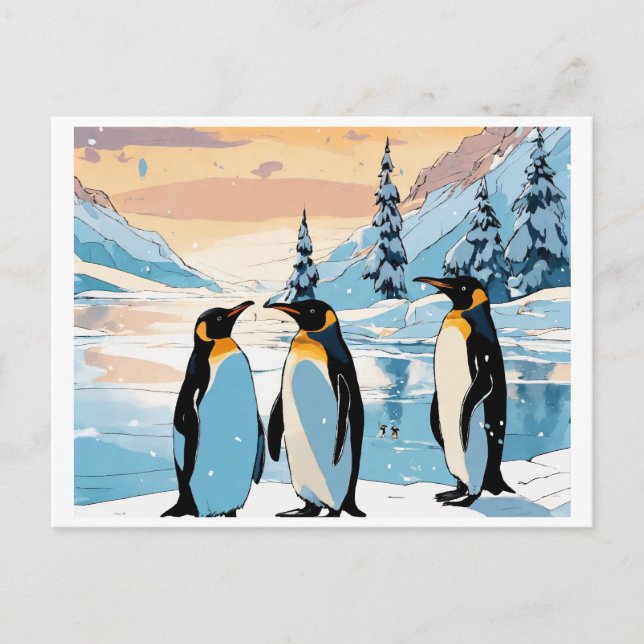 Penguin Huddle: Together in the Snow Invitation Postcard (Front)