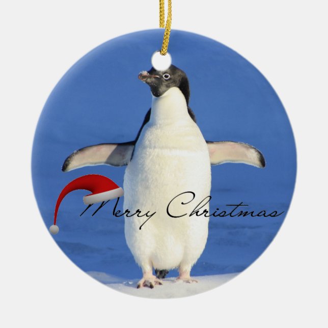Penguin hug Christmas Ceramic Tree Decoration (Front)