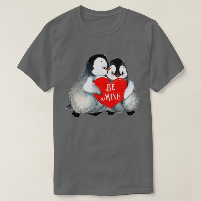 Penguin Hug Heart Personalise Text Heart Cotton T-Shirt (Design Front)