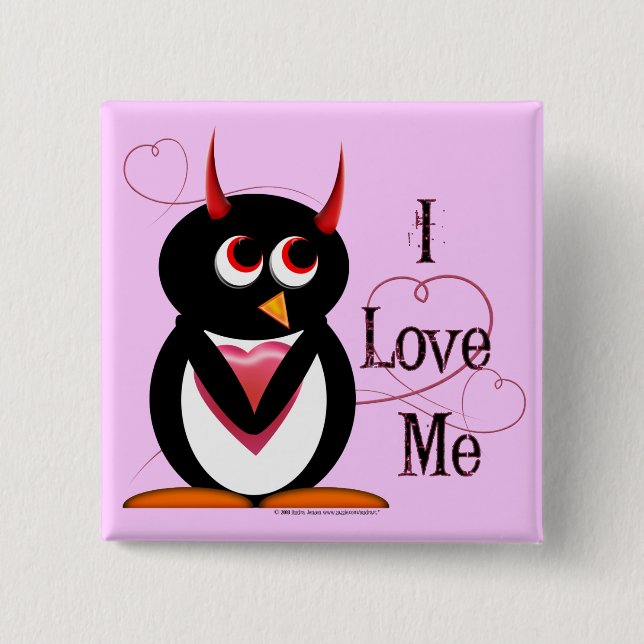 Penguin I LOVE ME Bling 15 Cm Square Badge (Front)