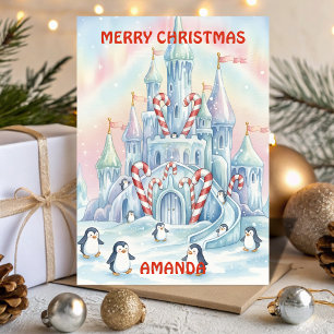 Penguin Ice Castle Kids Christmas Card