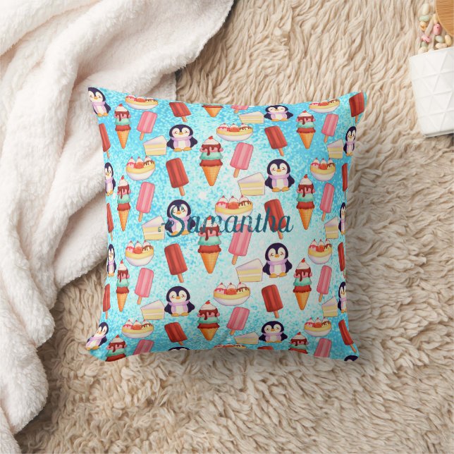Penguin Ice Cream Sweets Cushion (Blanket)