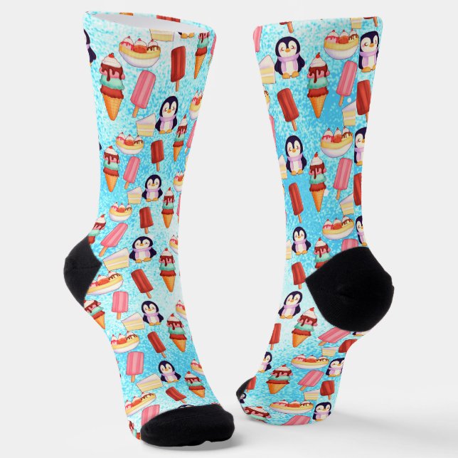 Penguin Ice Cream Sweets Socks (Angled)