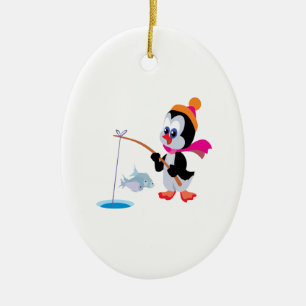 Penguin Ice Fishing 2 Ceramic Tree Decoration