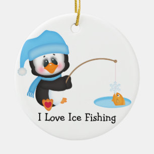 Penguin Ice Fishing Ceramic Tree Decoration