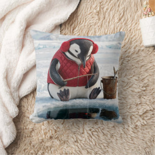 Penguin Ice Fishing on an Arctic Glacier Cushion