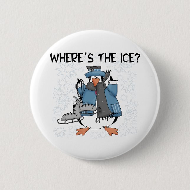 Penguin Ice Skating 6 Cm Round Badge (Front)