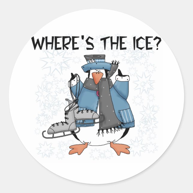 Penguin Ice Skating Classic Round Sticker (Front)