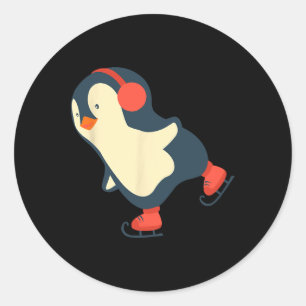 Penguin Ice Skating Ice Skates Winter Sports  Classic Round Sticker