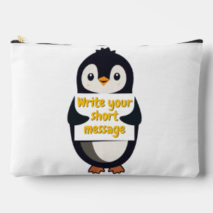 Penguin illustration holding customizable sign accessory pouch