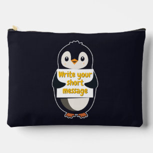 Penguin illustration holding customizable sign accessory pouch