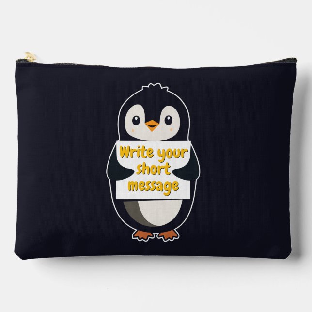 Penguin illustration holding customizable sign accessory pouch (Front)