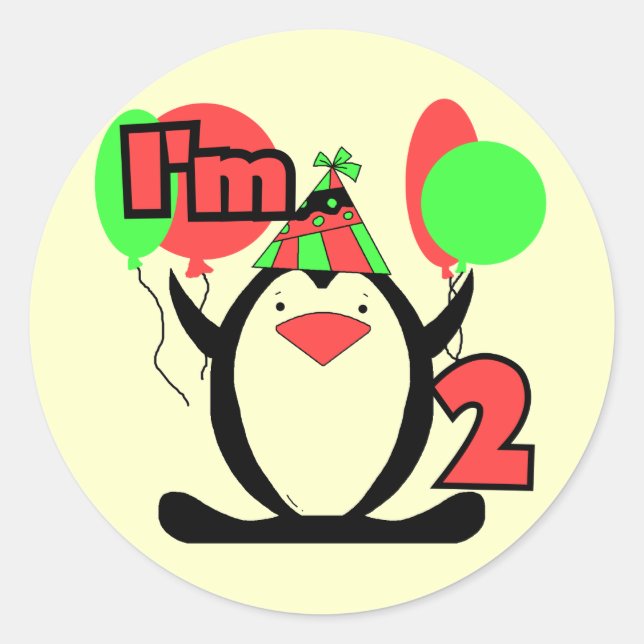 Penguin I'm Two Tshirts and Gifts Classic Round Sticker (Front)