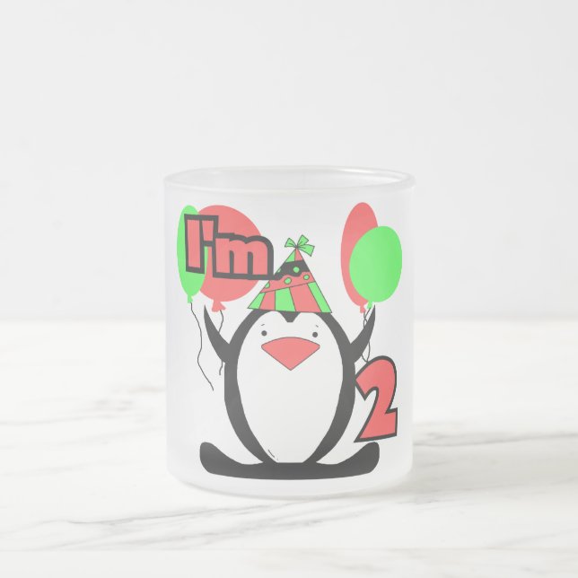 Penguin I'm Two Tshirts and Gifts Frosted Glass Coffee Mug (Center)