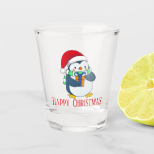 Penguin in a Christmas Hat with Gift Shot Glass