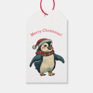 PENGUIN IN A SANTA HAT GIFT TAG