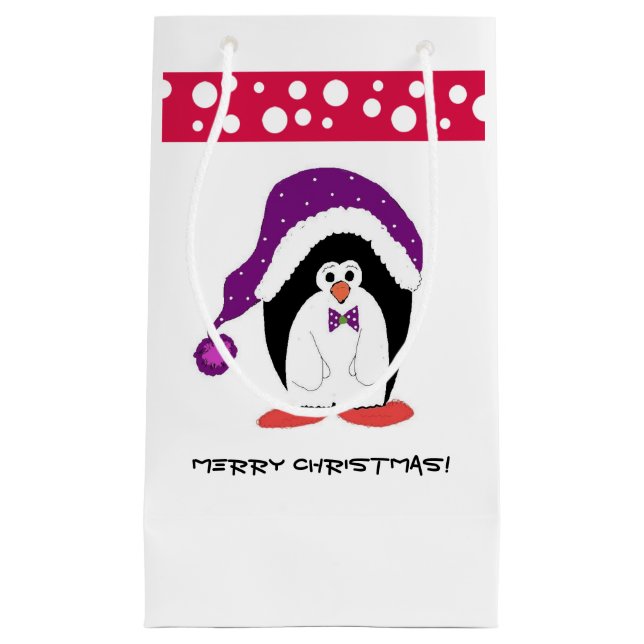 Penguin in a Santa Hat Small Gift Bag (Front)