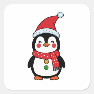 Penguin in a Santa Hat Square Sticker