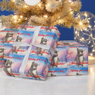 Penguin in a snowy landscape Merry Christmas Wrapping Paper