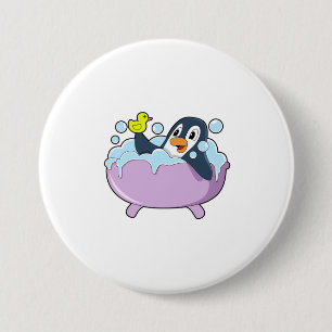 Penguin in Bathtub with Duck 7.5 Cm Round Badge